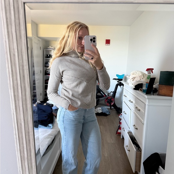 Cynthia Rowley Beige Striped Turtleneck Sweater - Picture 5 of 5